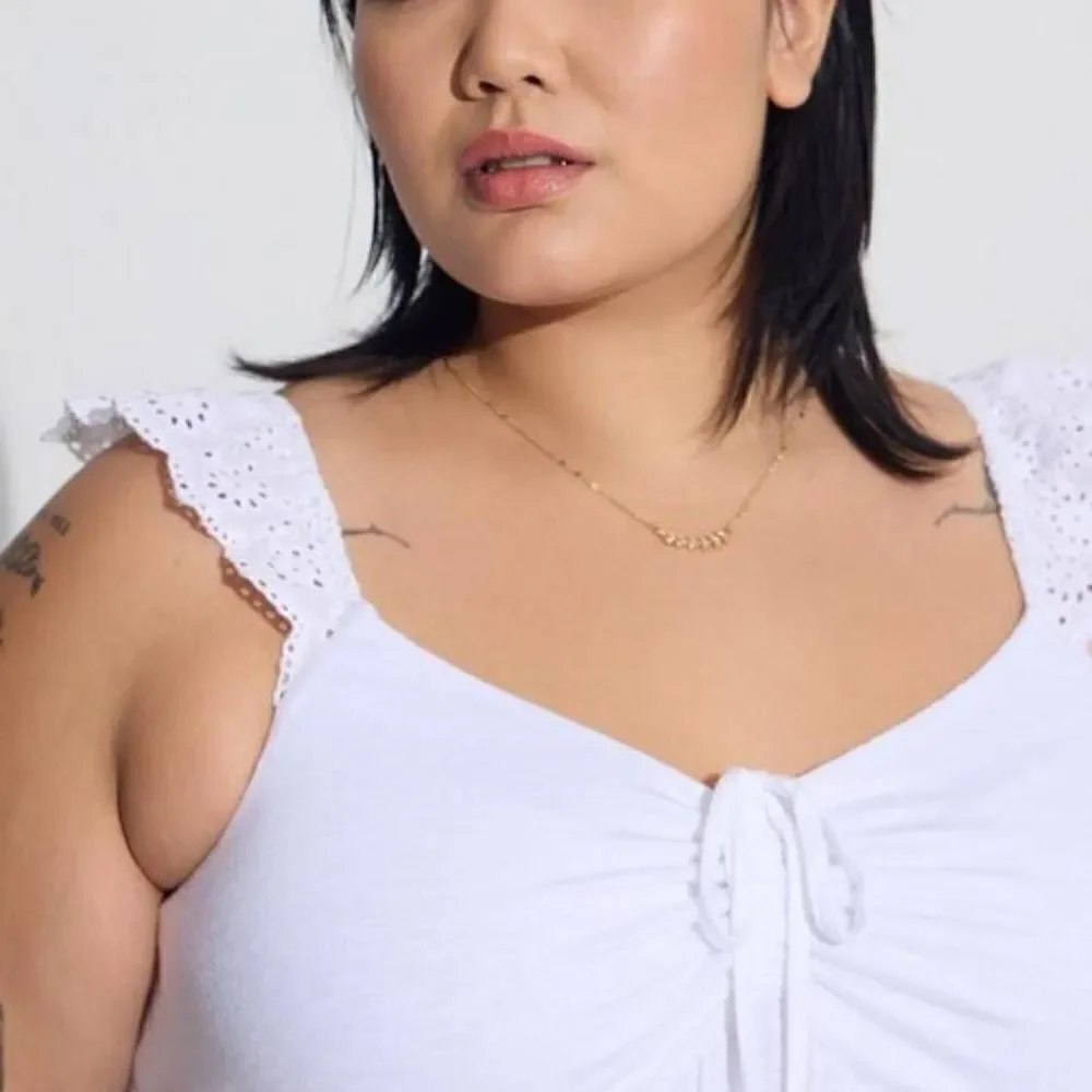 Torrid Women's Plus Size 1X 14-16 Sweetheart Ruffle Eyelet Tie Detail Tank Top